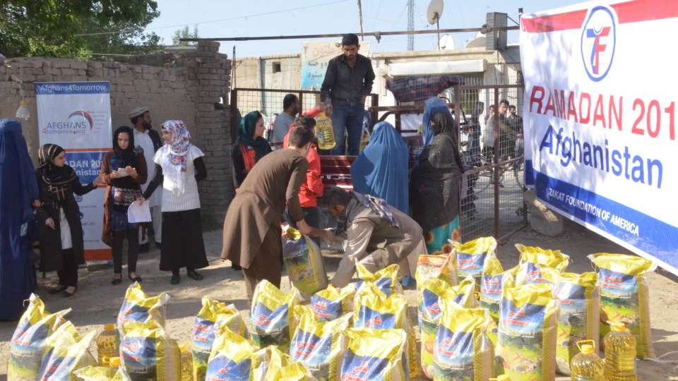 Image of donations being distributed for Ramadan in Afghanistan