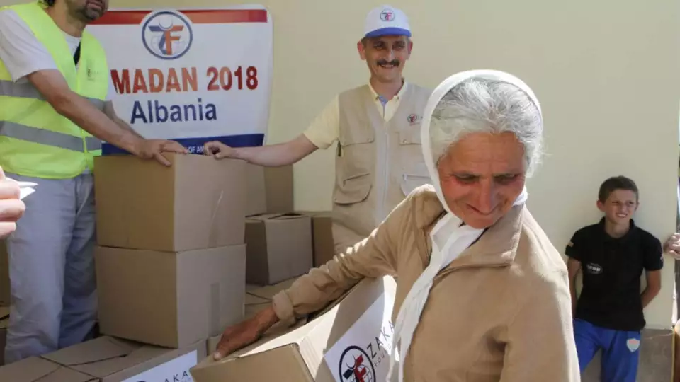 Albania donations being handed out.