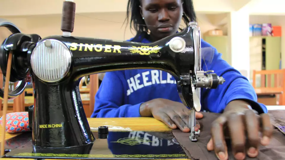 A woman sewing