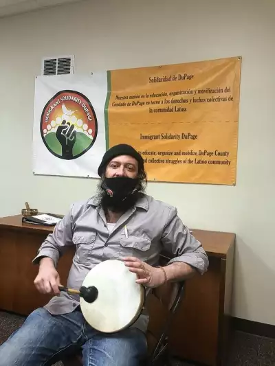 Immigrant Solidarity DuPage general coordinator Cristobal Cavazos leads a weekly peace circle for Latino community members struggling with the mental trauma of the pandemic. Courtesy of Cristobal Cavazos