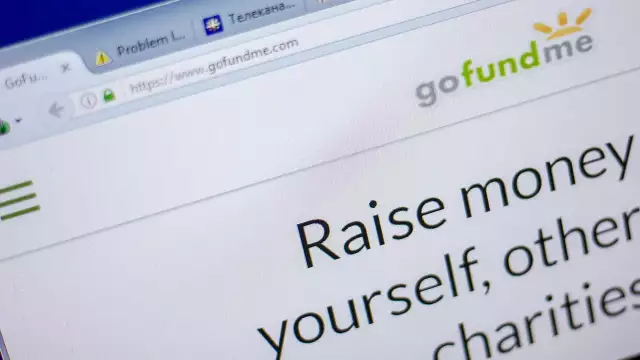 Closeup Screenshot of website homepage of GoFundMe