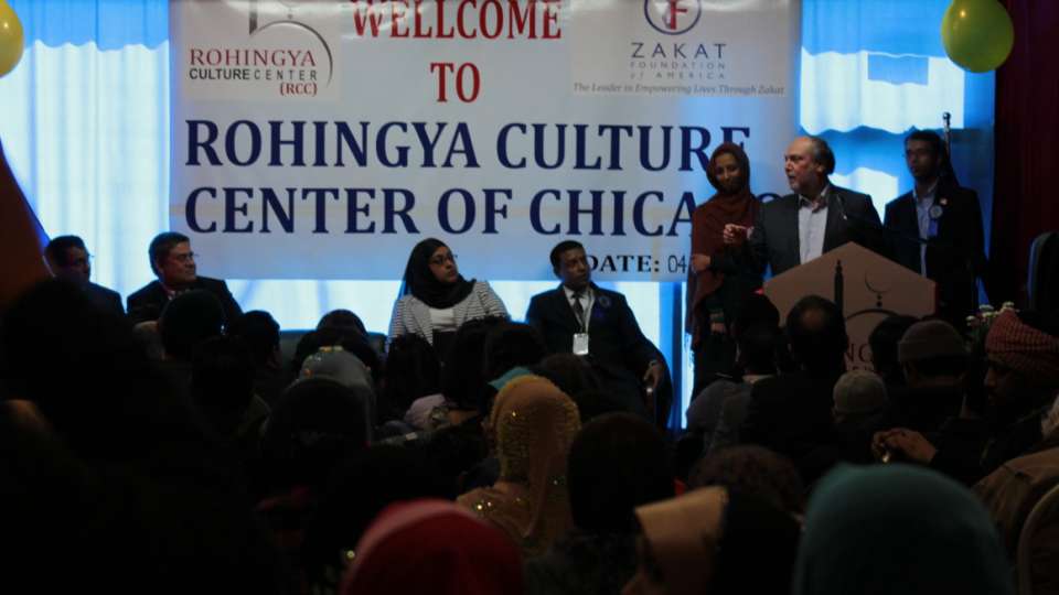 Zakat Foundation of America Executive Director Halil Demir with staff and members of the Rohingya community at the opening ceremony for the Rohingya Community Center.