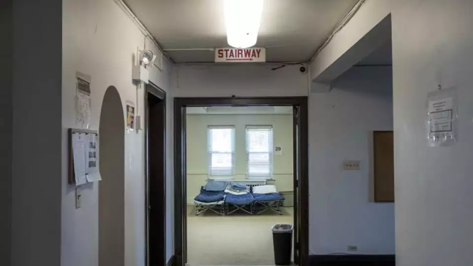 A view inside the migrant family housing shelter at the former St. Bartholomew school and convent in Portage Park in Chicago.