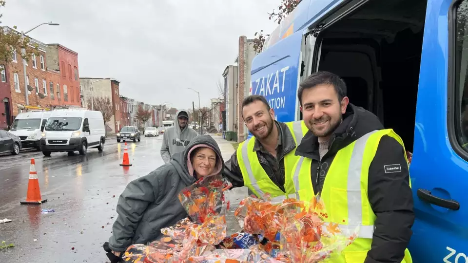 Families in Baltimore receive food baskets from our field teams for Thanksgiving.