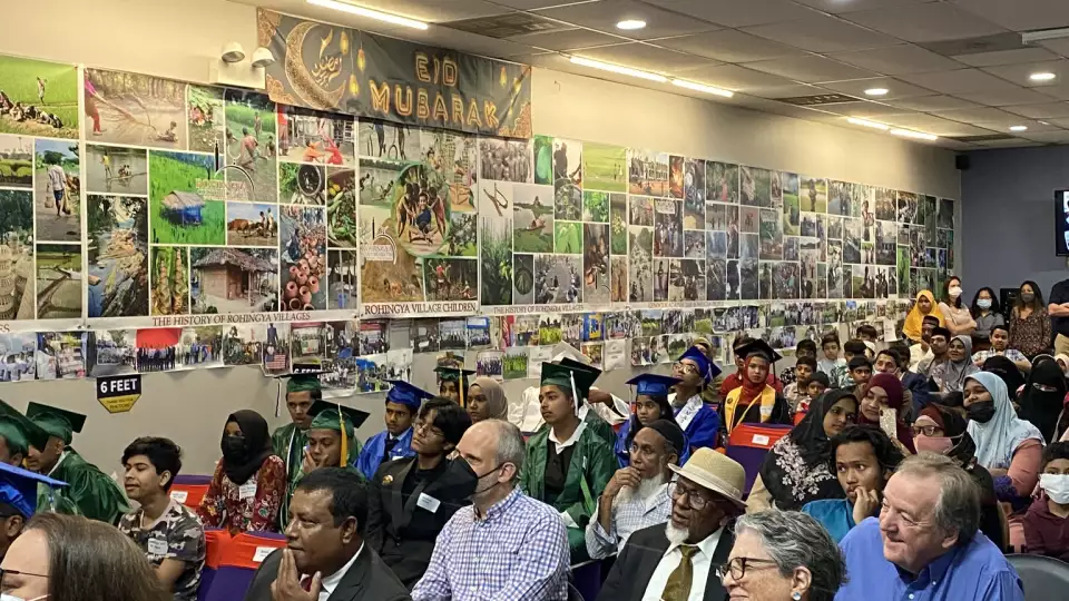 Parents and loved ones look on at the Rohingya Cultural Center graduation ceremony