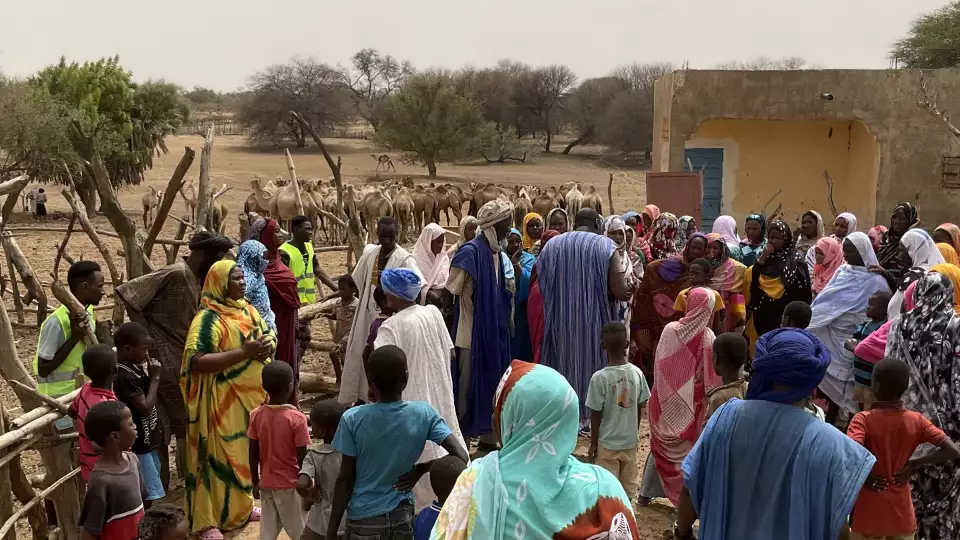 Families in Mauritania gather to receive Udhiyah-Qurbani meat at our distribution point.